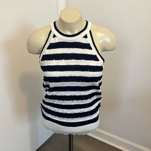 White House Black Market Nautical Navy Ecru Stripe Halter